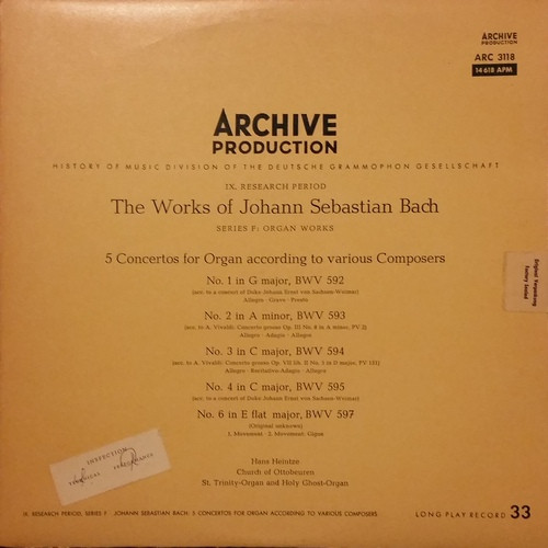 Cover for 5 Concertos For Organ According To Various Composers